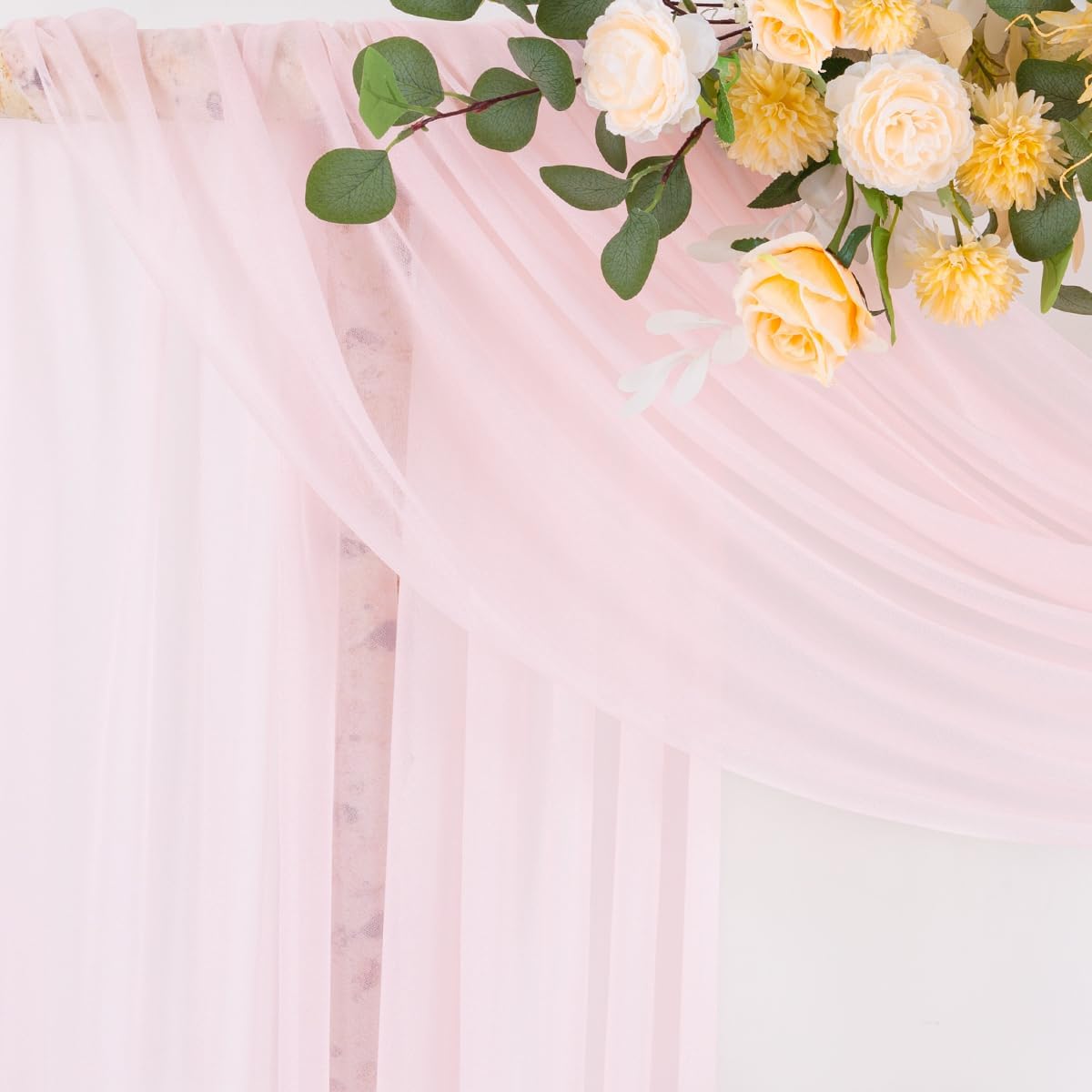 Socomi Blush Pink Wedding Arch Draping Fabric 29" x 20Ft 2 Panels Sheer Outdoor Curtain Drapes Extra Long for Bridal Baby Shower Ceremony Birthday Party Decor