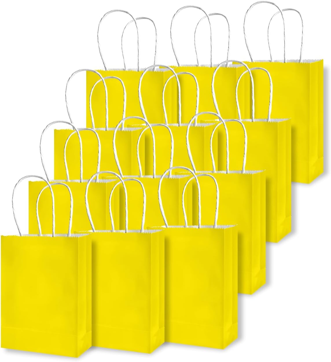 qiqee 50-Packs Bright Yellow Paper Gift Bags with Handles Bulk 4.5"x2.5"x6" Mini Size Party Favor Bags Multiple Uses
