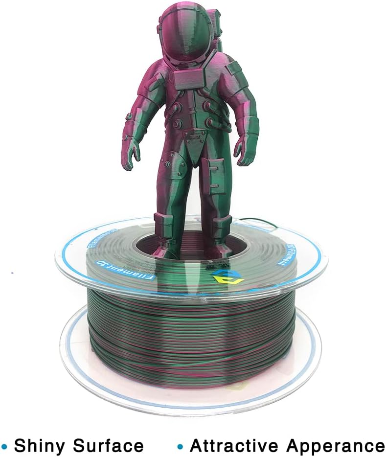 YOUSU Silk PLA Filament 1.75mm 3D Printer Filament Coextrusion Filament Dual Color, Compatible with Most of 3D Printer, Silk Purple Green Color Change PLA,1kg(2.2lbs).
