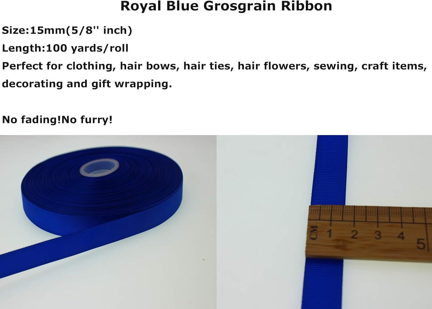 Jesep One Roll 100 Yards 5/8" Soild Grosgrain Ribbon Boutique Gift Wrapping Package Ribbon, DIY Crafts Bow Hair Headband Accessories Assorted Ribbon#352 (5/8" 15mm, Royal Blue)
