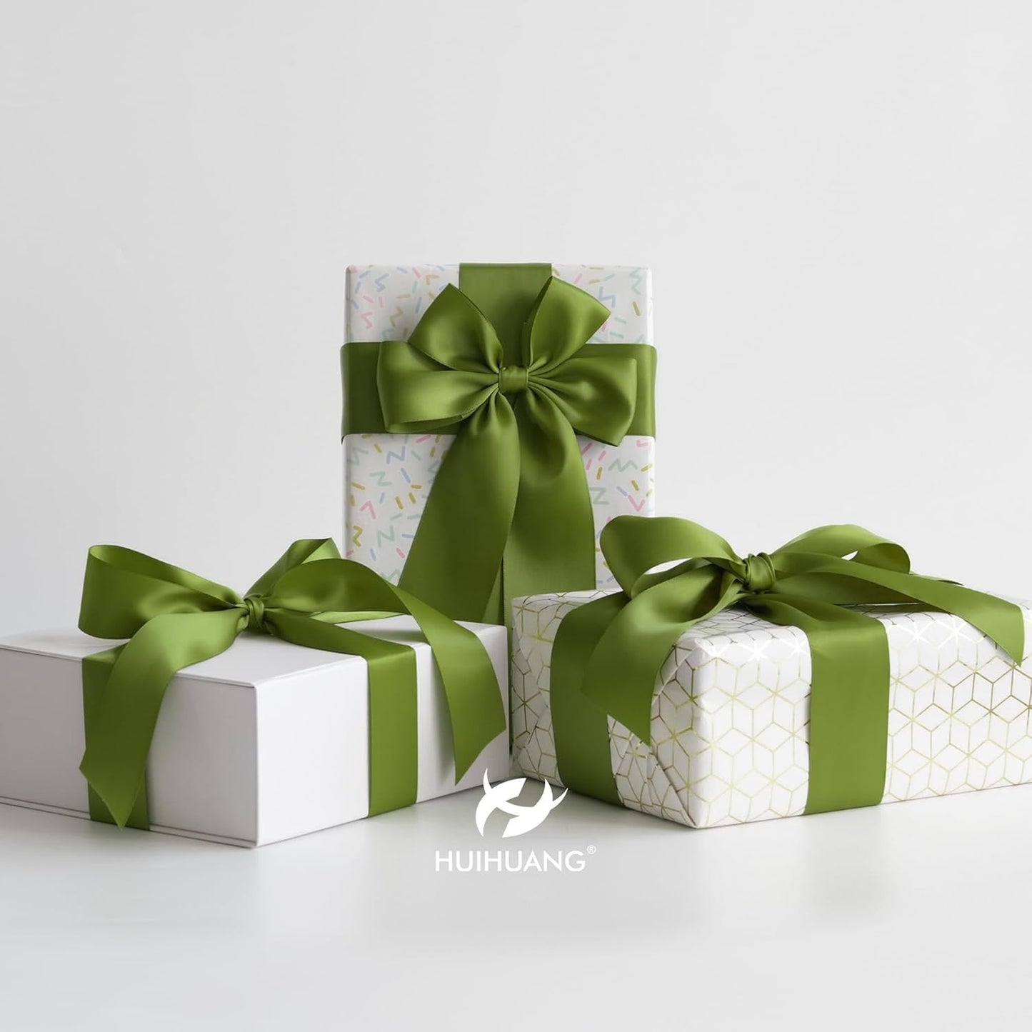 HUIHUANG Olive Green Polyester Satin Ribbon 1.5 inch x 50 Yards for Gift Wrapping, Bows, Flower Bouquet, Wedding, Christmas, Crafts