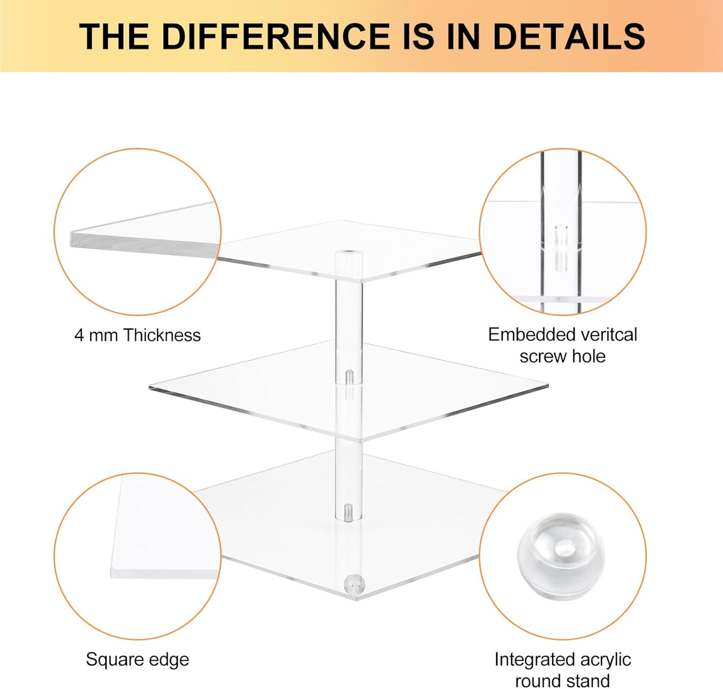 Boxalls Cupcake Stand, 3 Tier Square Acrylic Cupcake Display Stand Holder, Clear Dessert Pastry Tower for Wedding, Birthday, Theme Party, Baby Shower