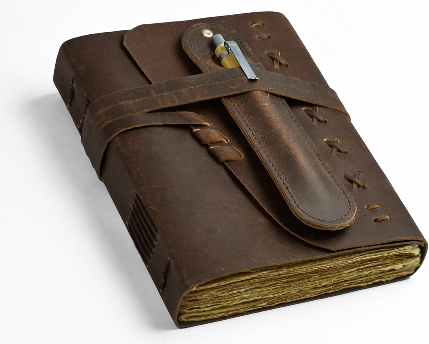 Leather Journal Notebook for Men & Women Daily Vintage Leather Bound Journal Travel Notebook 200 Deckle Lined Paper Diary Writing Journal Travelers Scrapbook Poetry Sketchbook Leather Gifts with Pen