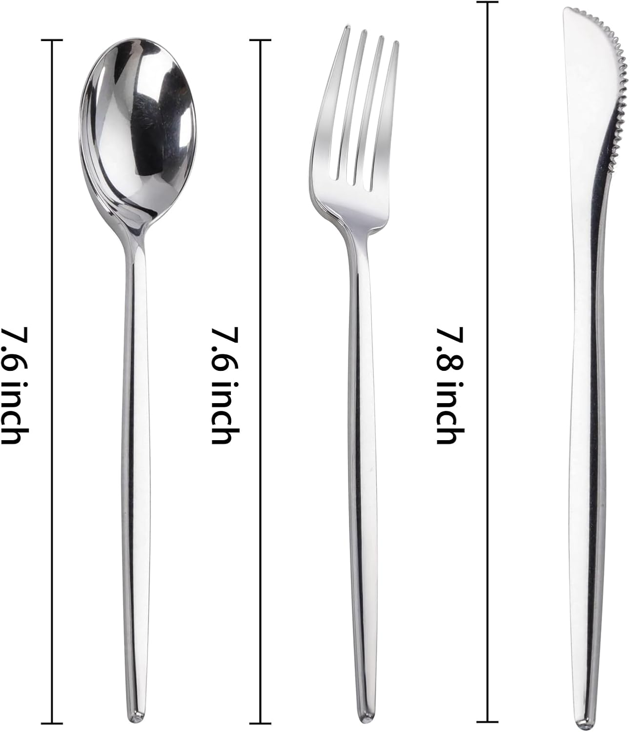 PULOTE 300PCS Silver Plastic Silverware Disposable - Heavy Duty Silver Plastic Cutlery - Disposable Utensils Set Include 100 Knives, 100 Forks and 100 Spoons for Party & Wedding