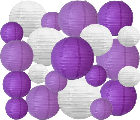 BEISHIDA 21 Pcs Lavender Purple White Round Paper Lanterns Decorative Hanging Asia Chinese Japanese Paper Lanterns Lamp for Halloween Birthday Wedding Baby Bridal Shower Home Decor Party Decoration