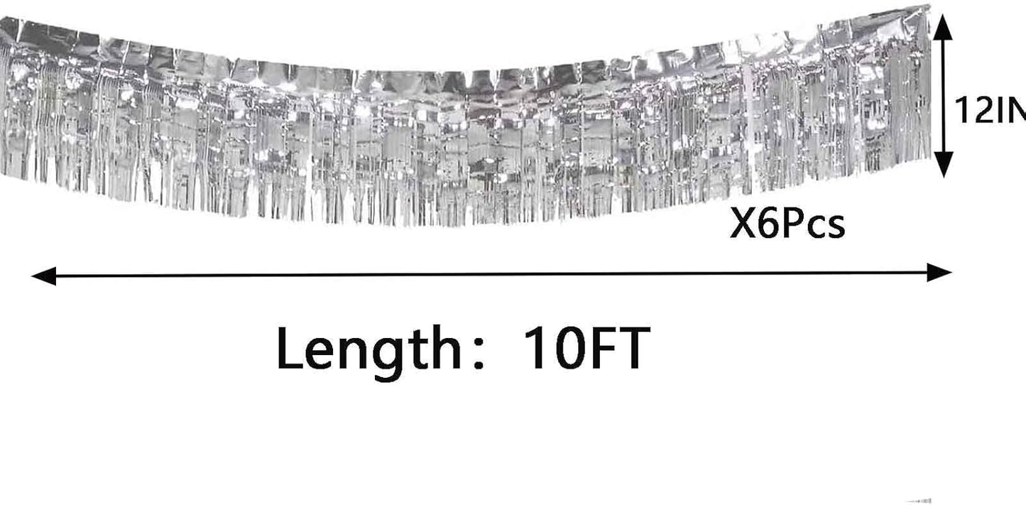 We Moment 6 Pack 10 Feet Silver Foil Fringe Garland Metallic Tinsel Banner Wall Hanging Fringe Curtain Glitter Backdrop Banner for Parade Floats Birthday Bachelorette Silver Party Decorations