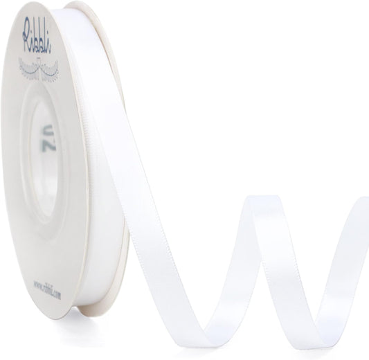 Ribbli Double Faced White Satin Ribbon,3/8” x Continuous 25 Yards,Fabric Ribbon use for Bows Bouquet,Gift Wrapping,Floral Arrangement