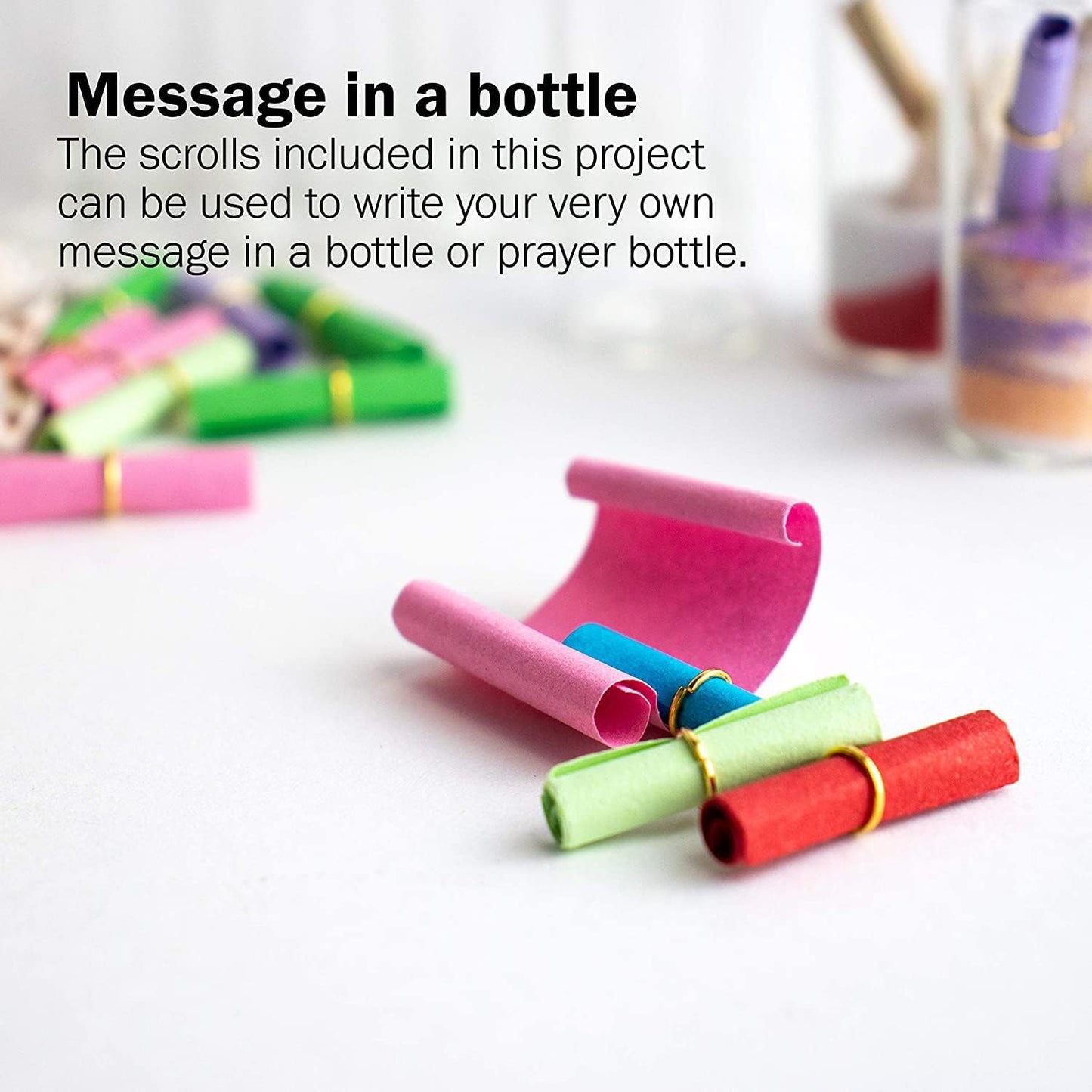 Upper Midland Products Sand Art Wishing Bottles, Bulk Sand Art She Shell Set, 20 Glass Bottles, 50 Seashells, 7 Color Sand, 20 Letter Paper, 3 funnels