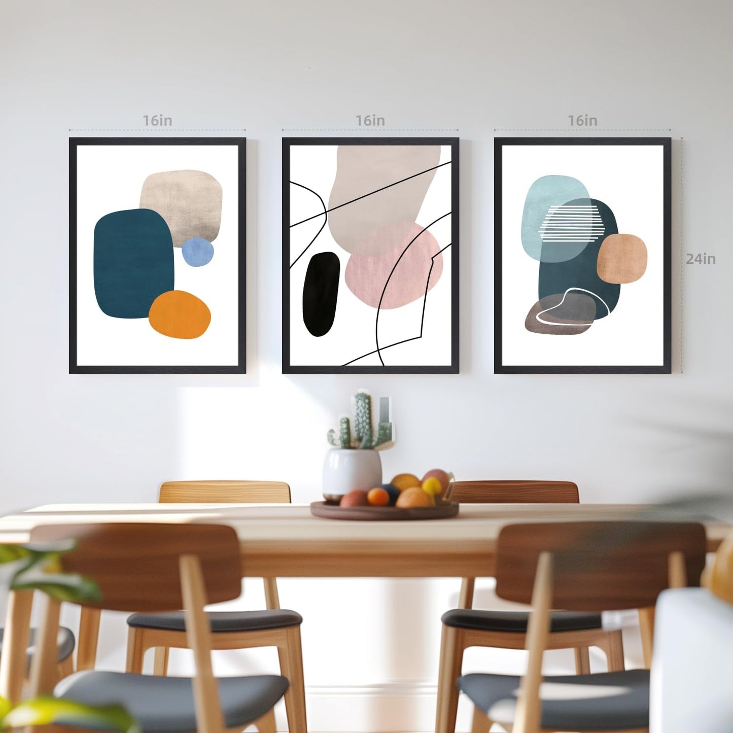 IAFWZX Wood Framed Abstract Geometric Wall Art, Orange Blue Beige Color Block Wall Decor, Modern Minimalist Canvas Painting, Neutral Boho Colorful Geometric Aesthetic Picture for office 16"x24"x3