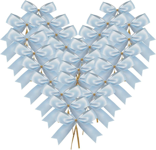 50pcs 3.5" Light Blue Satin Ribbon Bows Twist Ties Bows Wine Bows Tie with Fish Tail Cutting (Lt.Blue)