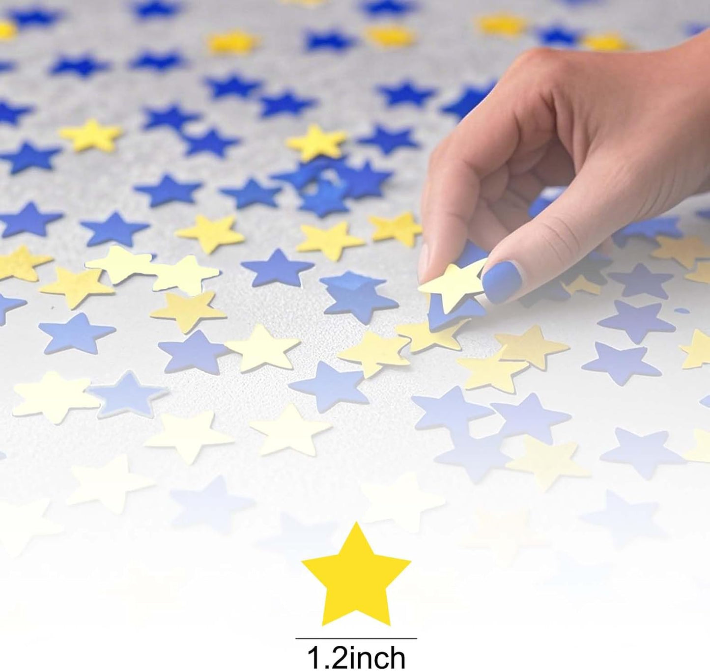 Blue Yellow and Gold Glitter Star Confetti for Party and Tables Decoration,Eid Ramadan Festival Theme Retirement Baby Shower Birthday Wedding Graduation Party,1.2inch in Diameter,200pc
