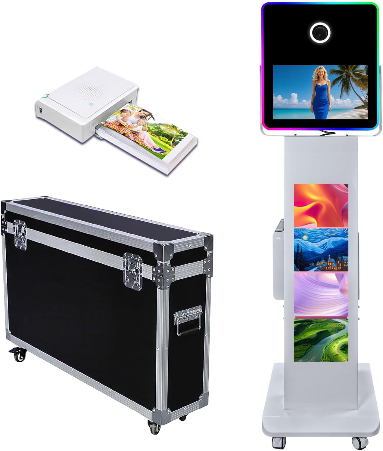 Portable Photo Booth with 15.6''and 29''LCD Touch Screen Selfie Photobooth Machine for Events Wedding Party Rental Christmas Flight Case (Machine+Mini Printer)