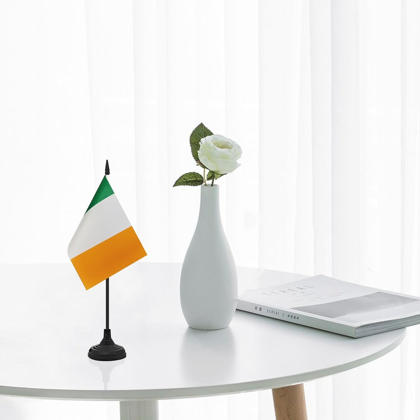 12 Pack Ireland Desk Flag Set, Irish Table Office Flag, Small Miniature Desktop Flag With Black Pole and Black Base, Classroom, Offices Meeting Desk Decoration (Ireland)