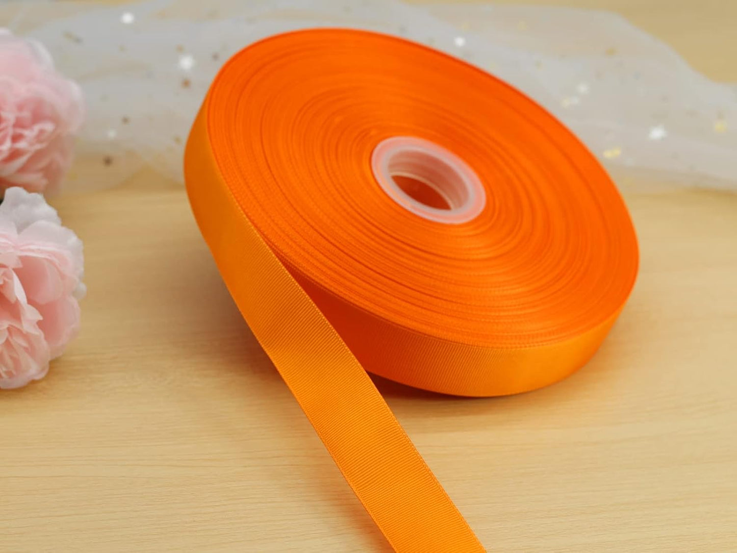Jesep One Roll 100 Yards Soild Grosgrain Ribbon Boutique Gift Wrapping Package Ribbon, DIY Crafts Bow Hair Headband Accessories Assorted Ribbon #752 (1" 25mm, Orange)