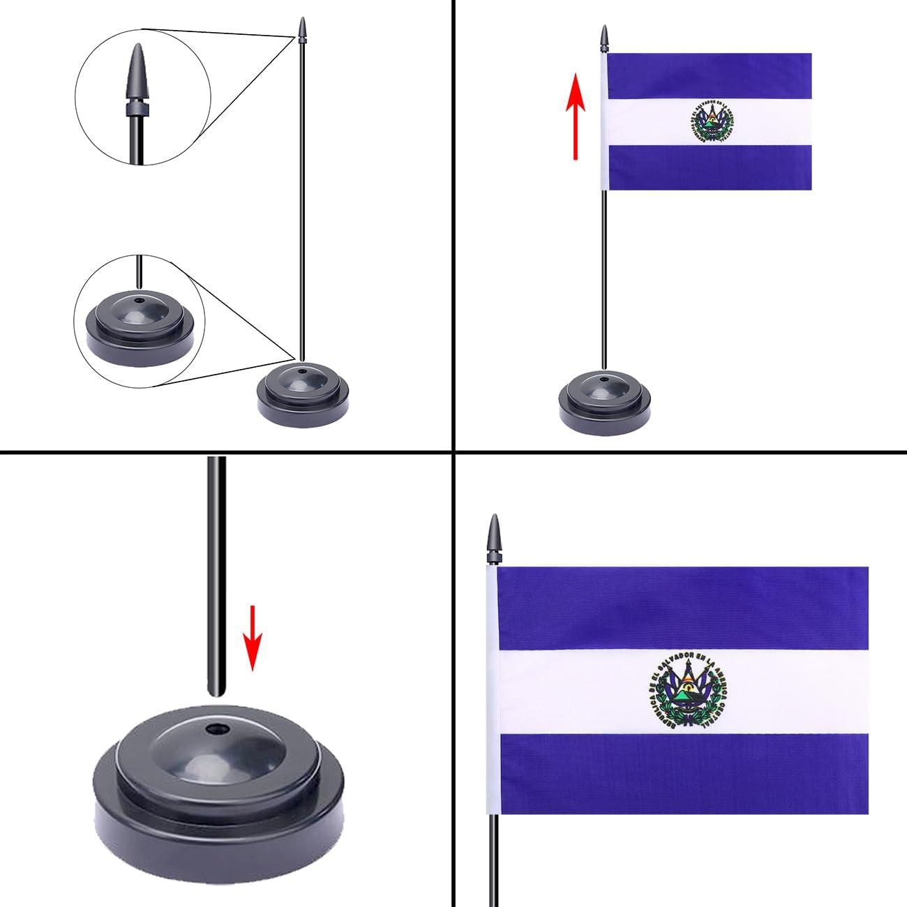 WXTWK 2 Pack Salvador Flag Salvador Deluxe Desk Flag Set - Mini Small El Salvador Table Office Flags with Black 12" Solid Pole Stand Base Classroom Meeting Desktop Decorations
