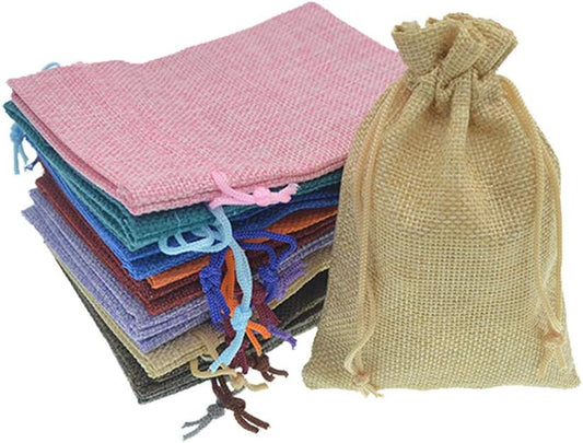 20pcs Burlap Favor Bags, 5x7 Inch Drawstring Linen Jewelry Bags for Christmas Wedding Party Gifts Storage Pouches - Mixed Color