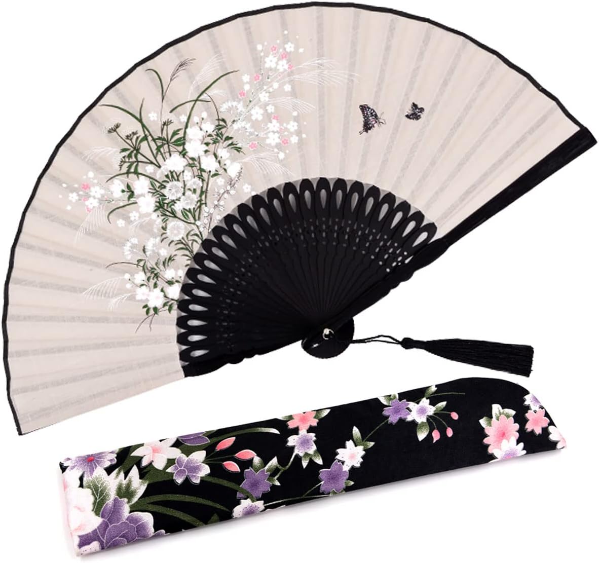Amajiji Small Folding Hand Fan for Women, Chinese Japanese Vintage Style Bamboo Silk Fans for Party Wedding Dancing Decoration Gift Performance (AM-19)