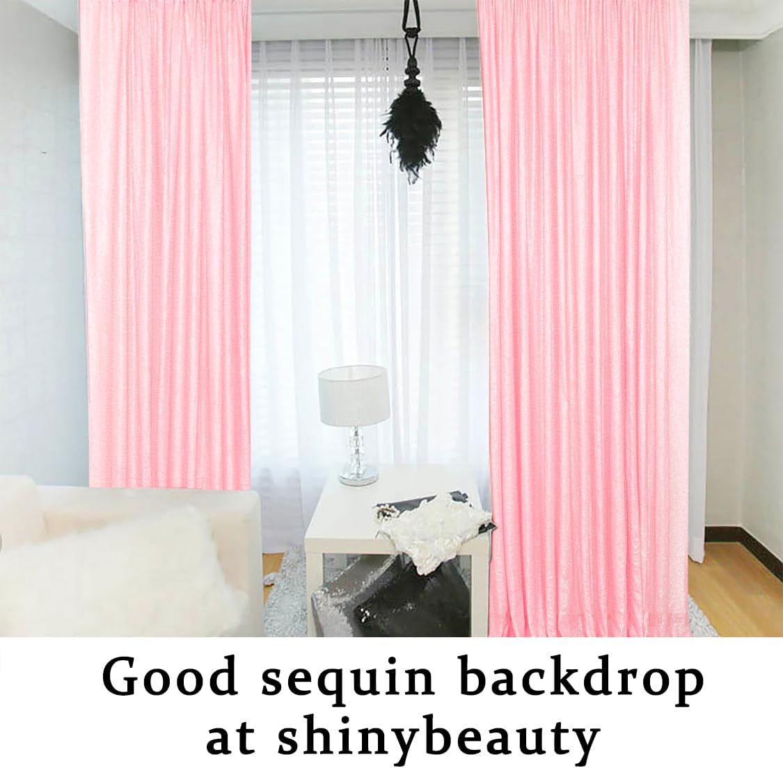 ShinyBeauty Pink Sequin Backdrop 4x10ft Sequin Backdrop Curtains 4 Pack Backdrop for Party Sparkly Curtain Selfie Wall for Parties Wedding Decoration