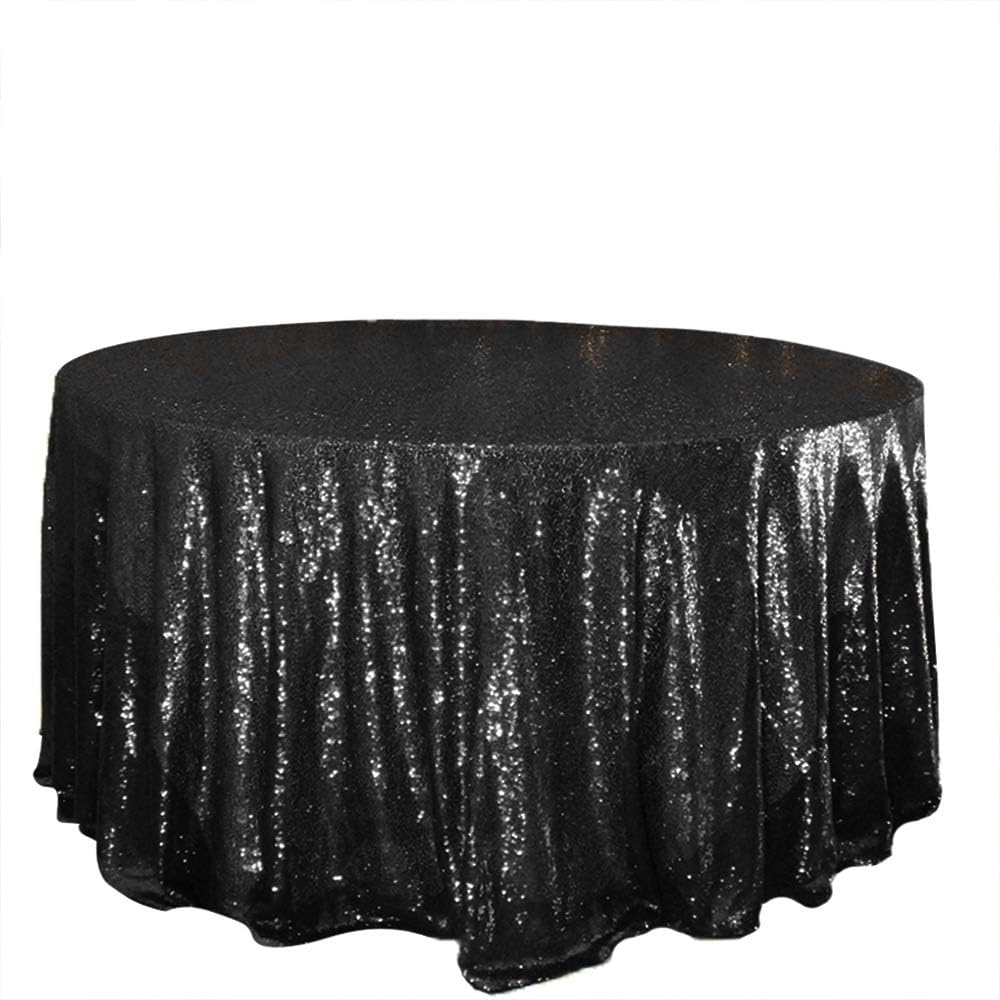 JYFLZQ Black Sequin Tablecloth - 90" Round Sparkly Glitter Metallic Table Cloths Table Cover Overly for Halloween, Retirement, Birthday Party, and Graduation Decorations