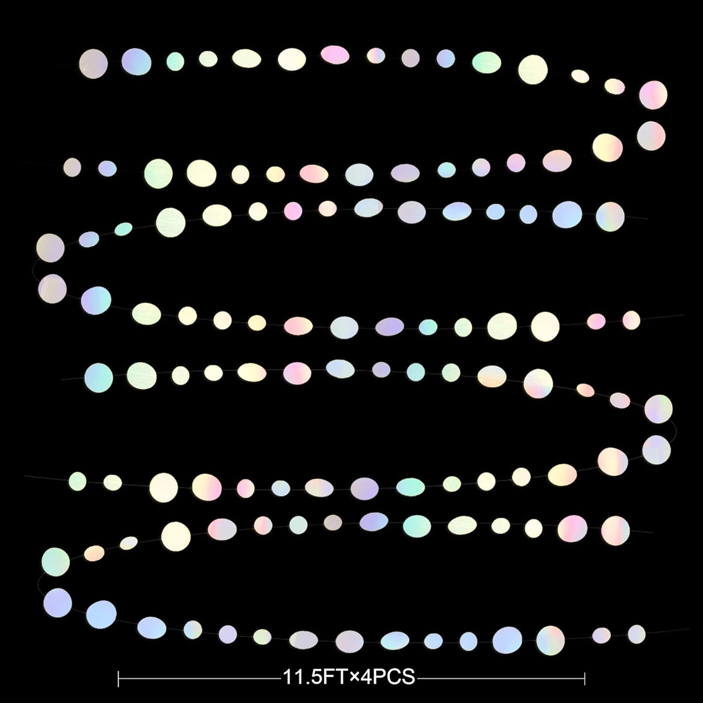 46 Ft White Iridescent Circle Dots Garland Hanging Holographic Polka Dots Streamer for Birthday Bachelorette Engagement Wedding Bridal Shower Galaxy Pastel Winter Christmas Party Decorations Supplies