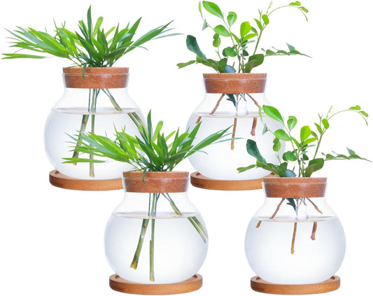 Glass Decorative Bottles, Vintage Style Flower Bud Vases, Set of Assorted Sizes and Designs (4pcs), a-1044