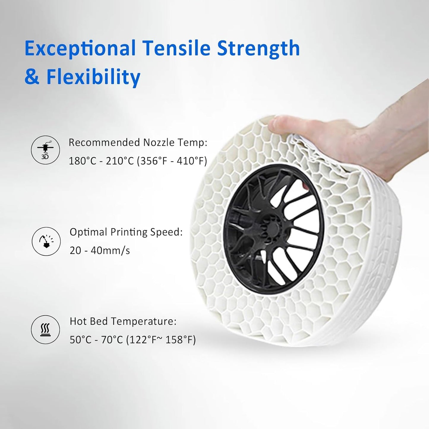 Geeetech TPU Filament 1.75mm – 95A Flexible 3D Printer Filament with High Elasticity, 1KG (2.2lbs) Spool, Dimensional Accuracy ±0.03mm, Fits Most FDM Printers, Blue