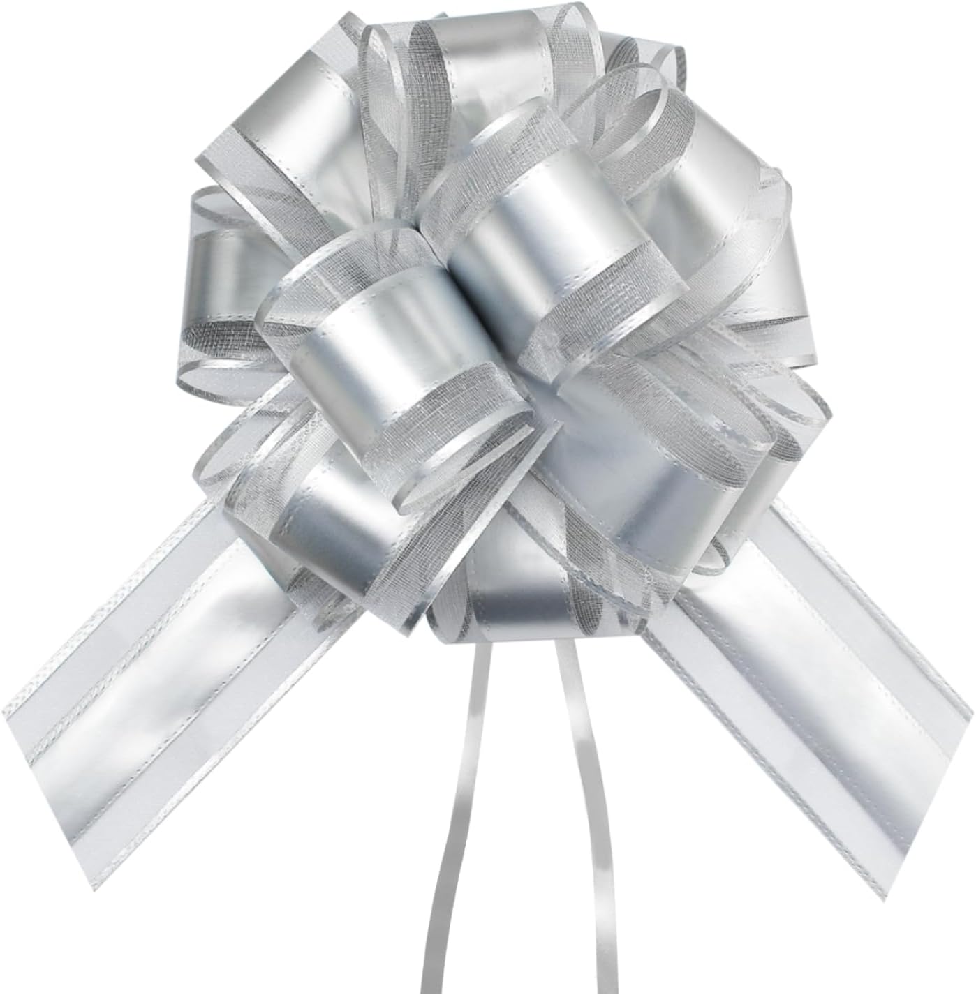 7 Pieces Large Pull Bows, 6 inche, Big Bow for Gift Wrapping, Christmas Party Birthday Gift, Wedding Baskets,Valentine's Day Gift Decorations, Flower Decoration (Silver)