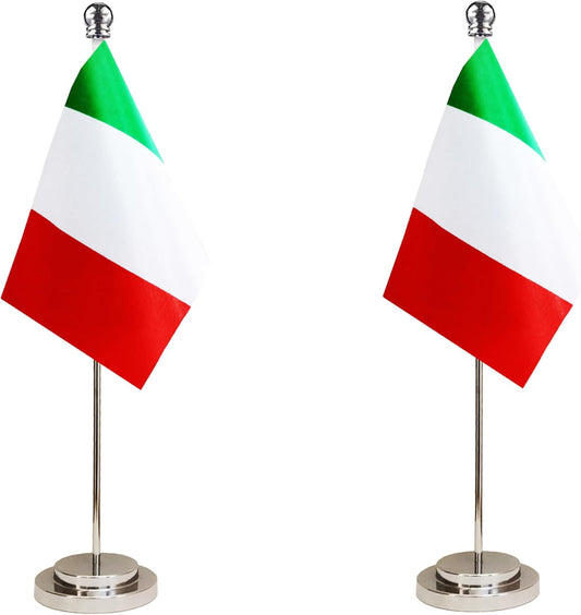 Italy Italian Deluxe Desk Flag Set Small Mini Miniature Italy Italian Table Desktop Flags,Festival Events Celebration,Office Decoration-2 Pack