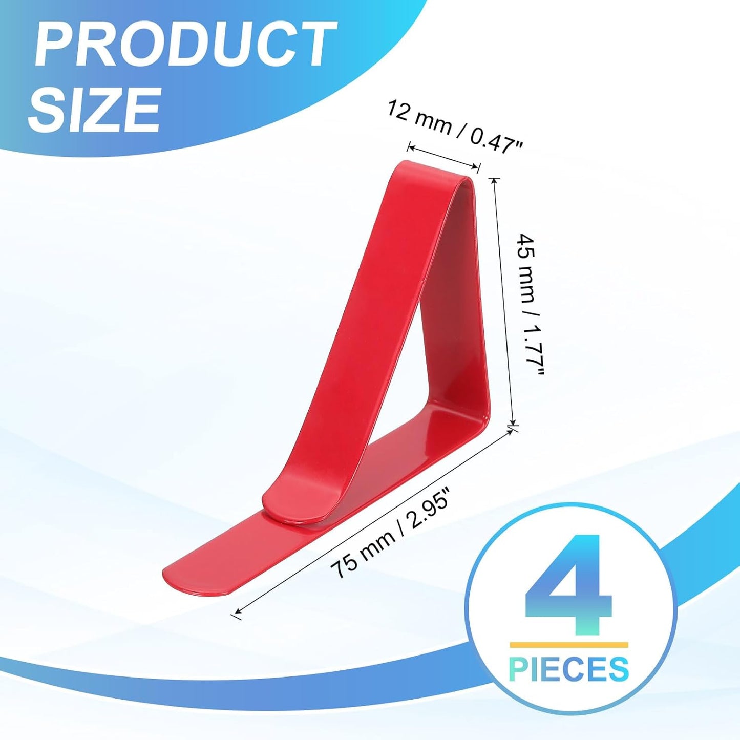 uxcell 4 Pack Tablecloth Clips, Stainless Steel Table Cloth Cover Clamps, 2.95" x 1.77" Windproof Holder Clips for Home Party Picnic Wedding Camping Dining Tables, Red