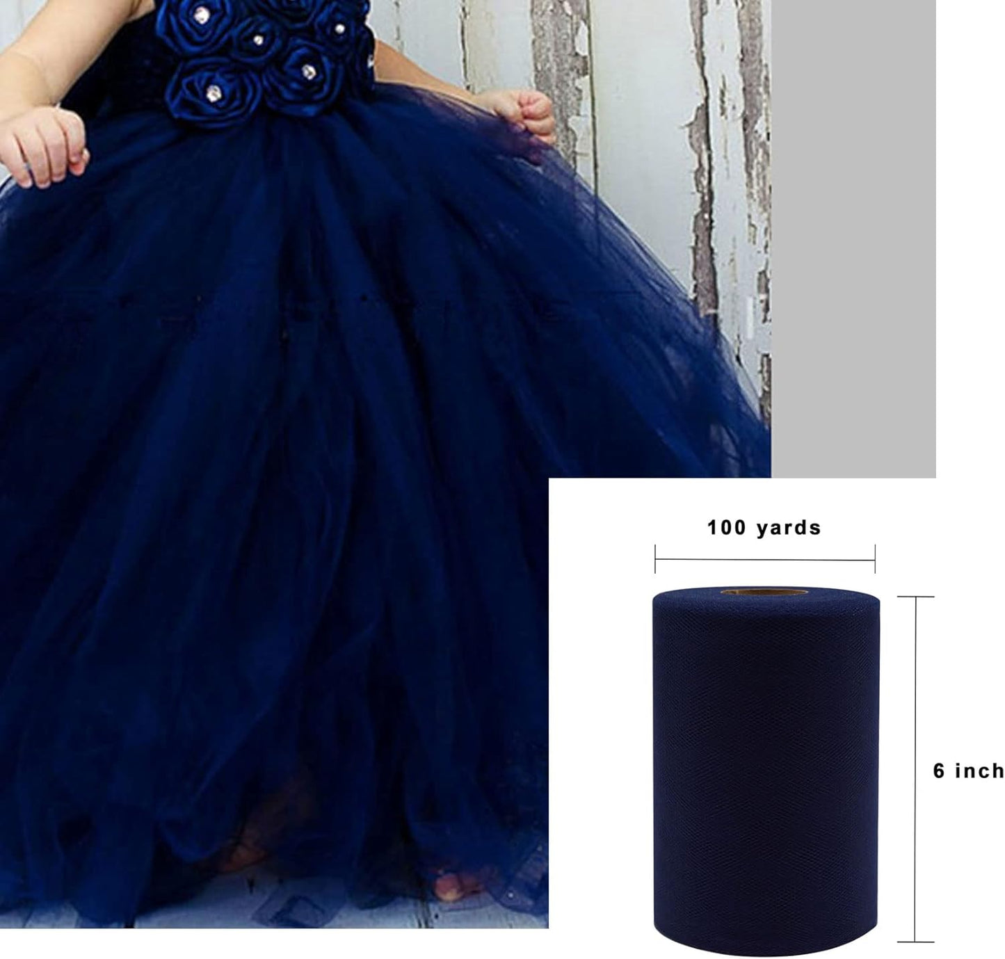 Navy Blue Tulle Fabric Roll 6 Inch X 300 FT (100 Yards) Matte Tulle Ribbon Netting Mesh Spool for DIY Tutu Skirt Wedding Bow Gift Wrapping Baby Shower Christmas Party Halloween Decorations