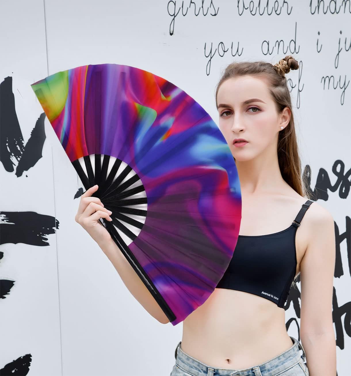 Amajiji Large Folding Hand Rave Fan Popping Fan for Line Dancing Clacking Fans for Boots On The Ground Dance,Party,Decoration,Festival (Aurora)