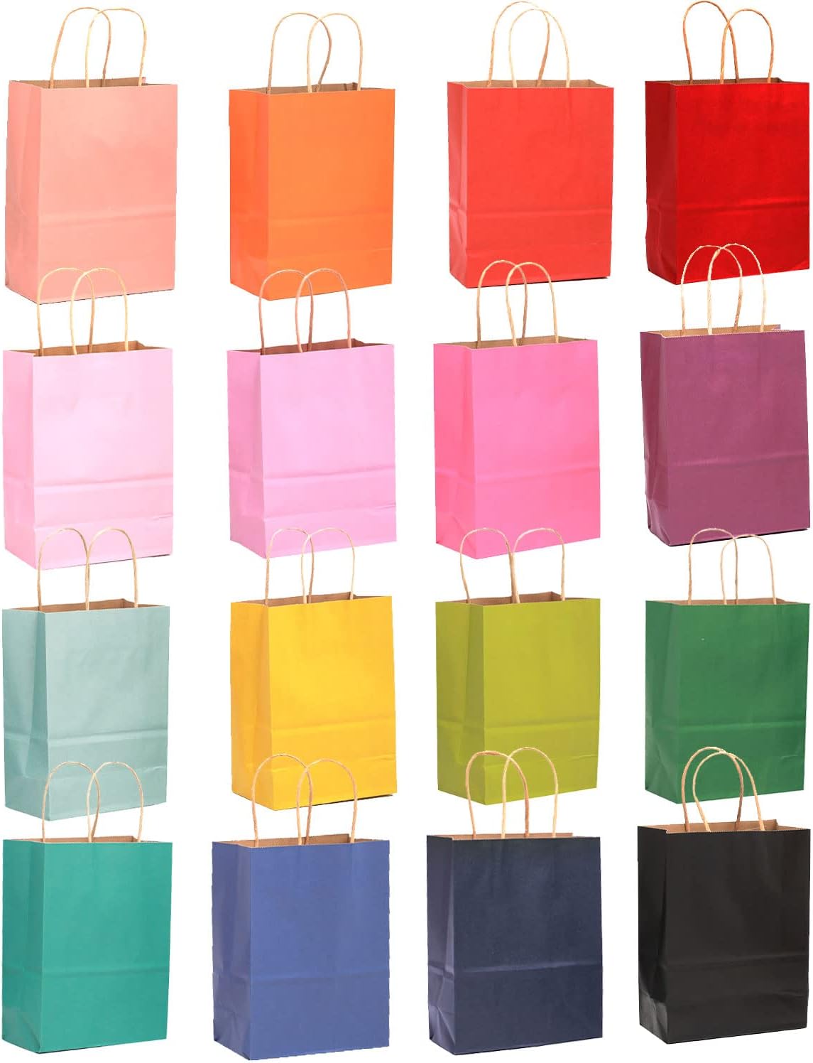 qiqee Small Size Paper Gift Bags With Handles 8.3"x6"x3.15" 16 Solid Colors Party Favor Bags（16-Packs）