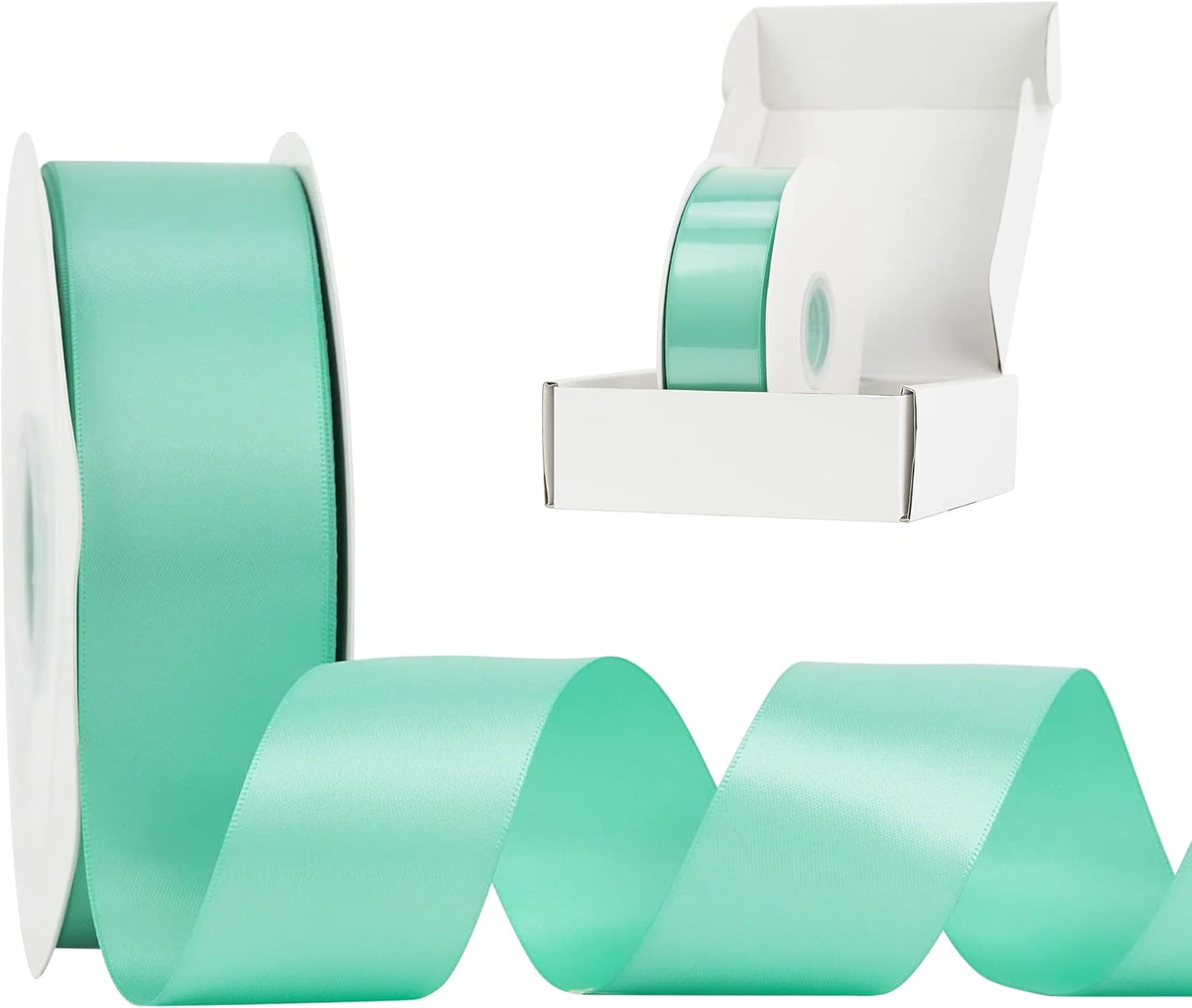 HUIHUANG Aqua Blue Ribbon Satin 1-1/2" Wide Double Face Satin Ribbons Blue Thick Ribbon for Christmas Gift Wrapping Bows Floral Bouquet Cake Box Christmas Tree Decor Party Favor, 50 Yards