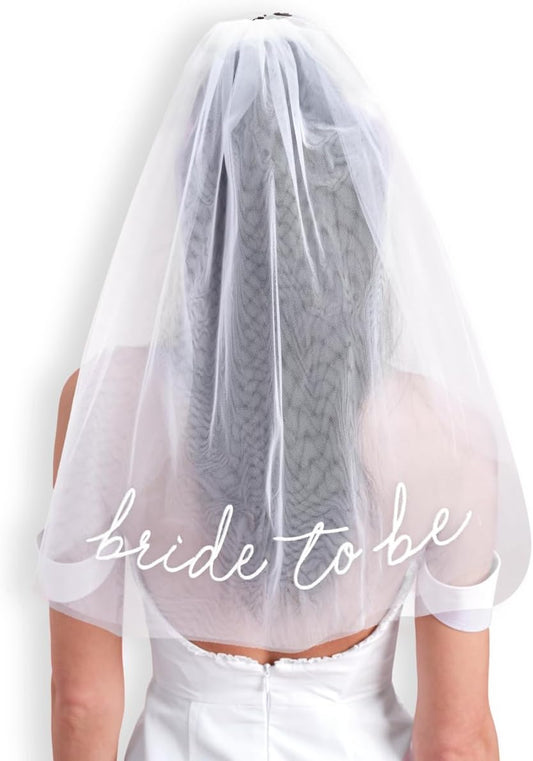 xo, Fetti Bachelorette Bride To Be Embroidered Veil | BachParty Accessory, Bride To Be Headband Decorations, White Headpiece Bridal Shower Gift, Engagement Supplies, Wedding, Bridesmaid Favors