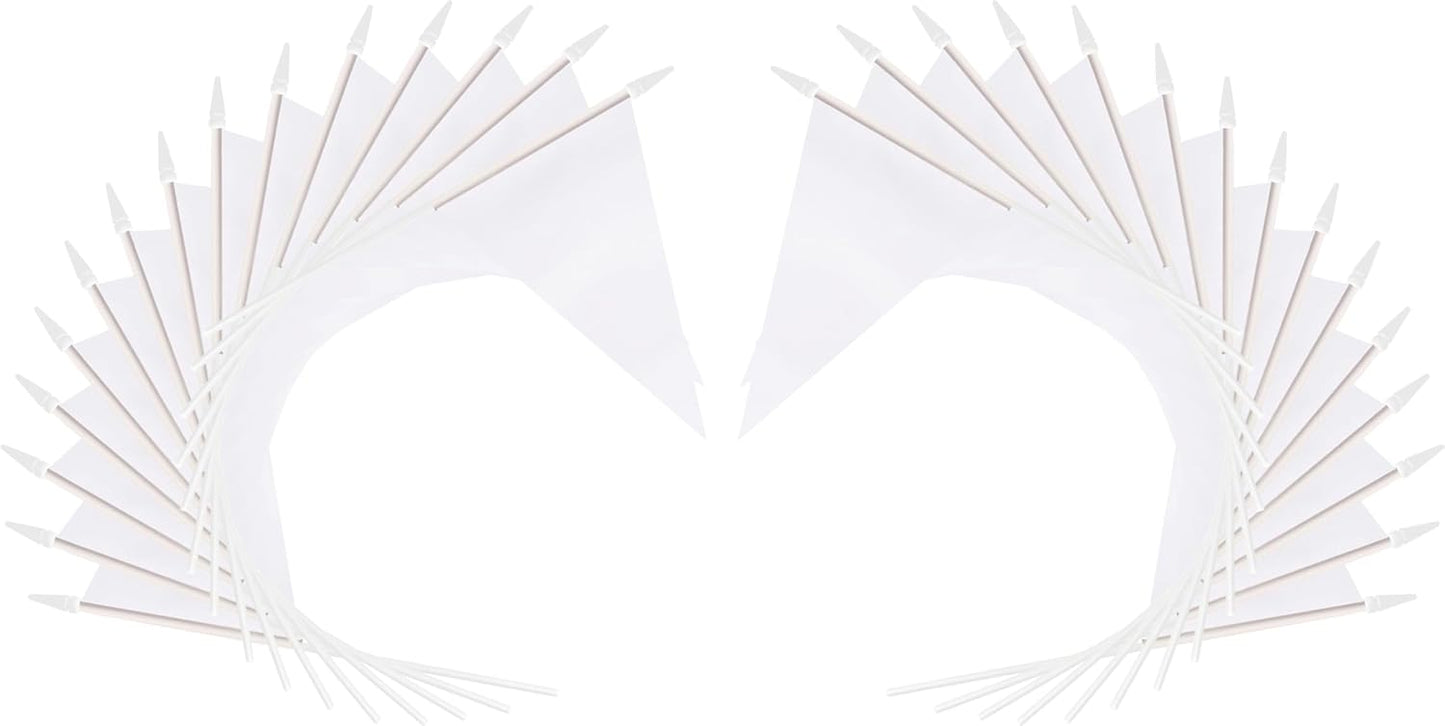 12 Pack White Pennant Flags Small Mini Hand Held Solid Color Pennant On Sticks Flags with 12.6"Solid Pole & Spear Top,Party Events Celebration,School,Grand Opening,Kids Birthday,Sports Clubs,Flower Pot