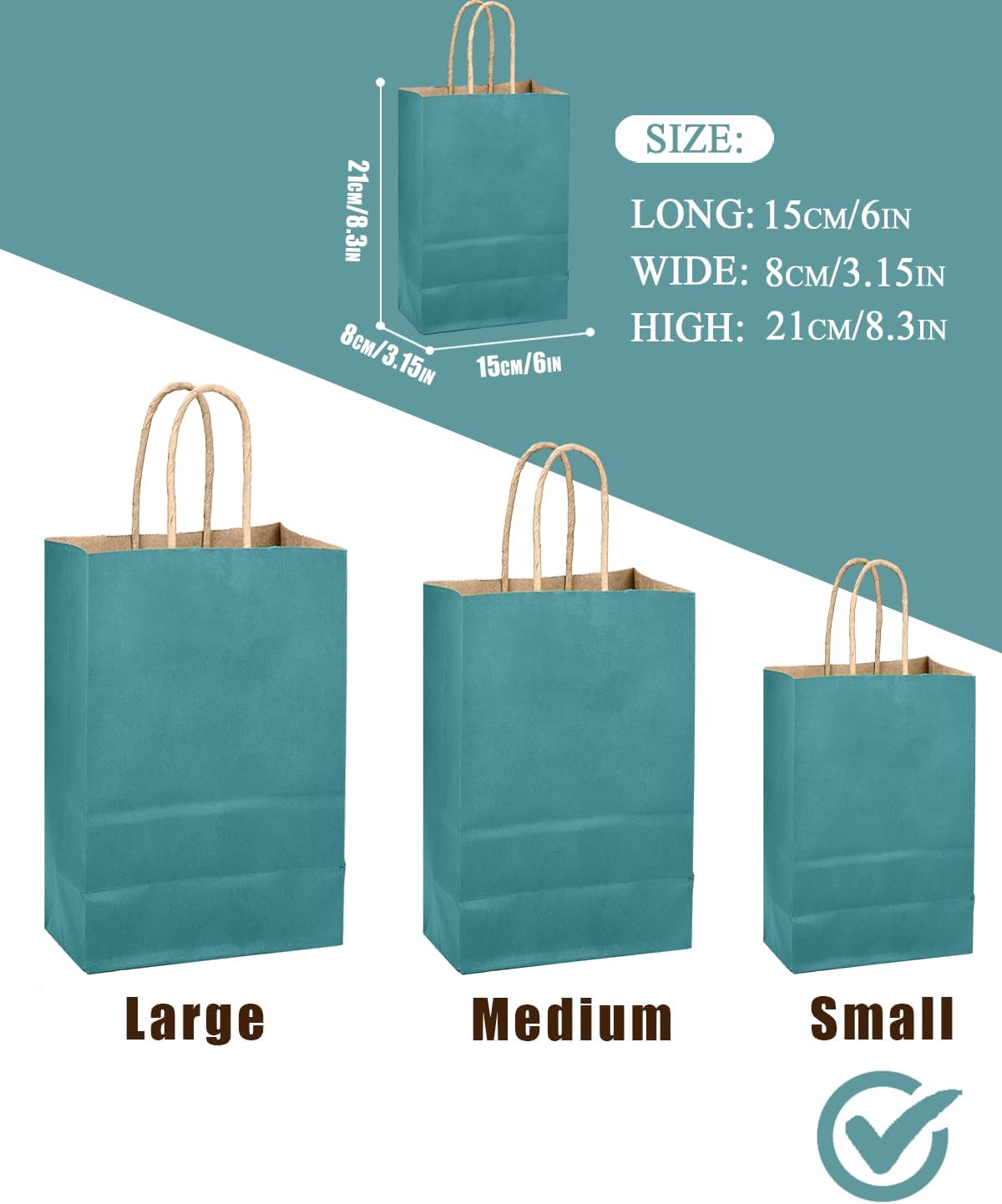 qiqee Slate Blue Gift Bag with Handles Bulk 24Pcs Paper Bags -8.3"x6"x3. 15" Party Favor Bags - Solid Color