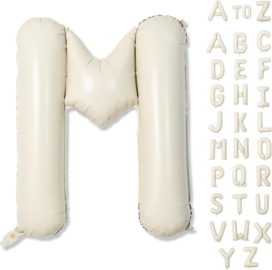 Big Letters Balloon M - 40 Inch Cream White Sand Helium Mylar Custom Name Alphabet Balloons, Self Inflating Beige Foil Custom Letters for Girls Birthday Party Decor