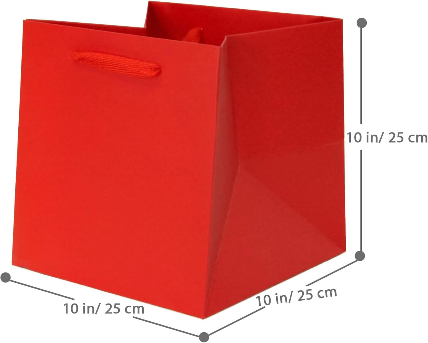 Red Square Gift Bag 10 in Paper Gift Box Large Square Bottom Kraft Paper Bags with Handles for Party Favor, Birthday Gift Bags (Red, 10 x 10 x 10 in, 10 CT)