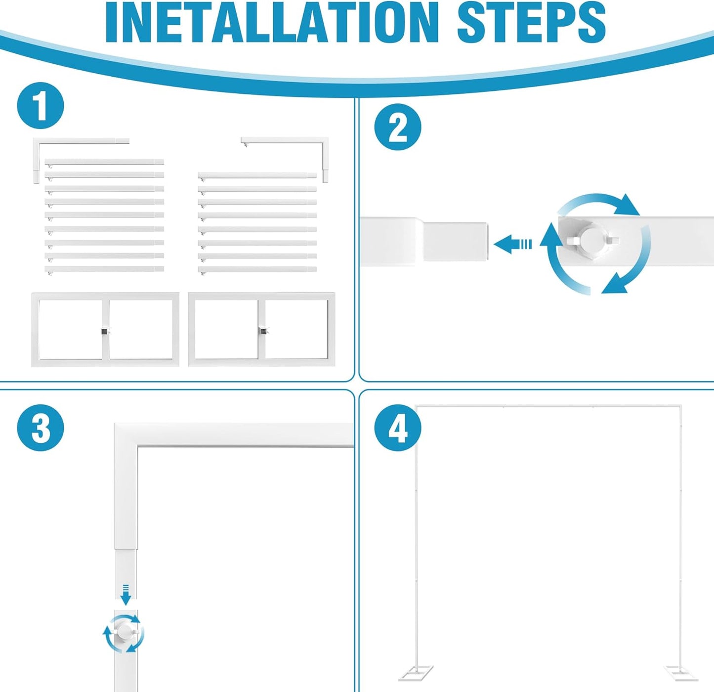 Fomcet 8FT x 8FT Backdrop Stand Heavy Duty with Base, White Portable Adjustable Pipe and Drape Backdrop Stand Kit, Square Metal Arch Party Frame for Wedding Birthday Parties Banquet Decorations
