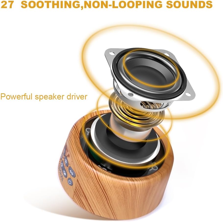 DOUNI White Noise Machine with 27 Soothing Sounds Timer, Adjustable Volume, Memory Function for Sleeping, Relaxation,Sound Machine for Kid,Adult,Nursery,Home,Office,Travel.Wood Grain