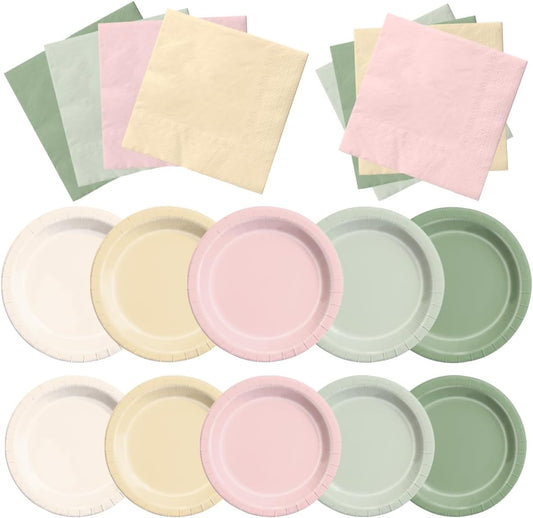 CMUSKO Pink and Green Birthday Decorations-60Pcs Dusty Pink Sage Green Plates & Napkins Kit for Baby Shower, Bridal Shower, Wedding