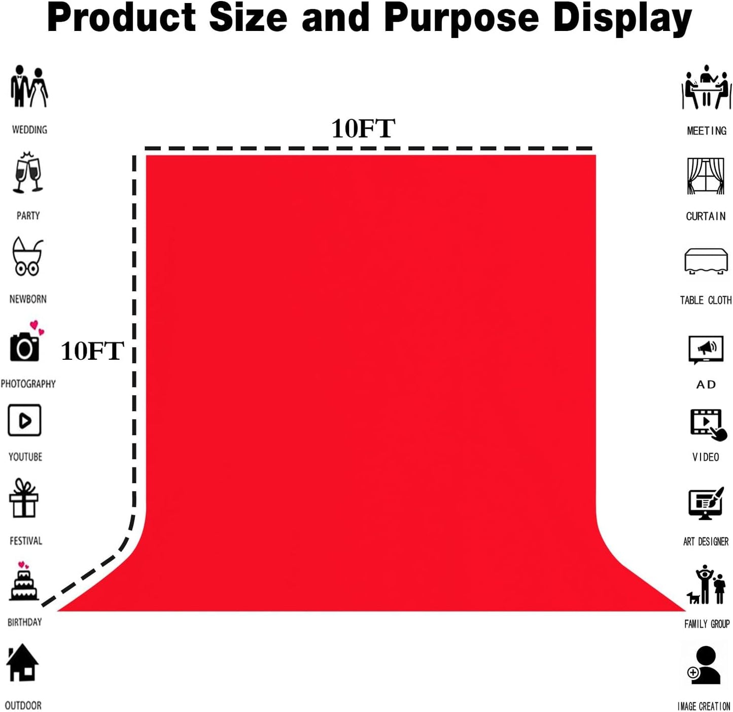 10x10FT Red Screen Backdrop for Photography Red Photo Booth Backdrop Photoshoot Recording Parties Curtain