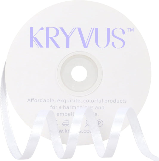 White Satin Ribbon 1/4 inch X Continuous 50 Yards, Single Face Polyester Ribbon Perfect for Gift Wrapping, Flower Bouquet, Wedding Decor, Crafts, Bow Making, Sewing and More