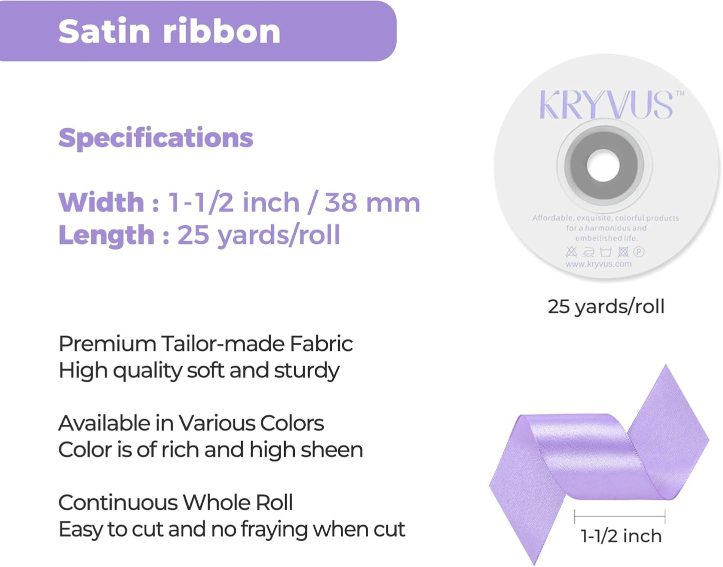 Light Purple Satin Ribbon 1-1/2 inch X Continuous 25 Yards, Single Face Polyester Ribbon Perfect for Gift Wrapping, Flower Bouquet, Wedding Decor, Crafts, Bow Making, Sewing and More