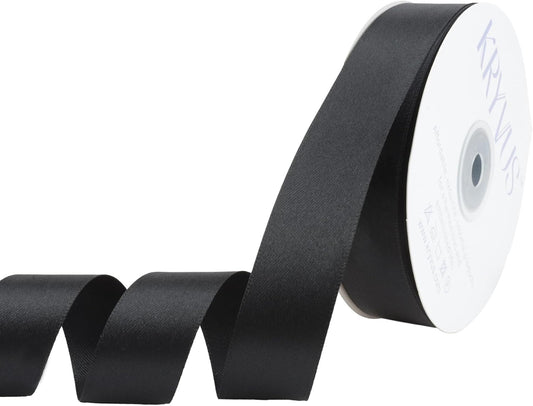 Black Satin Ribbon 1 inch X Continuous 50 Yards, Single Face Polyester Ribbon Perfect for Gift Wrapping, Flower Bouquet, Wedding Decor, Crafts, Bow Making, Sewing and More