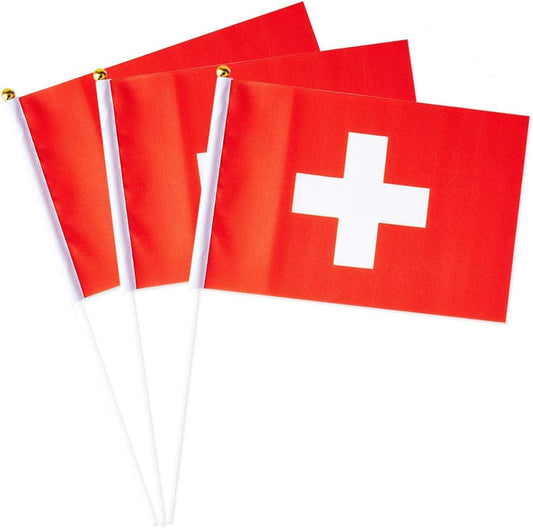 Switzerland Flag Swiss Flag, Small Mini Handheld switzerland Flags on Stick, Ideal for Party Parades Sports Events Patriotic Festival Decorations
