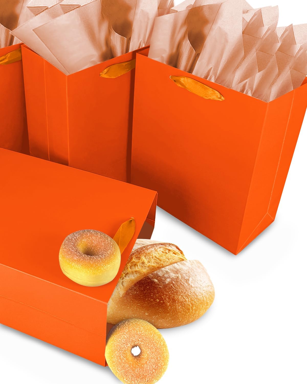 Gcardist Dark Orange Gift Bags with Tissue Paper for Wedding, Birthday, Party Supplies-7.9"x4.3"x9.6" Medium Size Cardboard Gift Bags（5pcs Bags +10pcs Tissue Paper ）