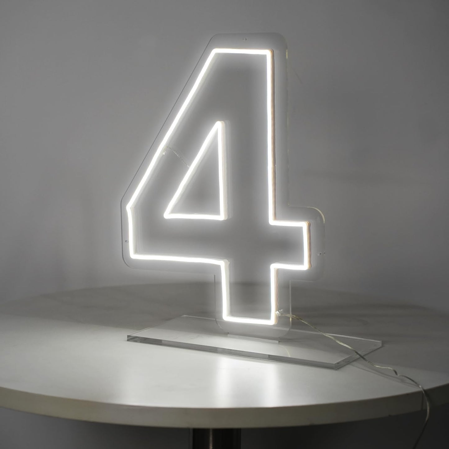 Number 4 Neon Sign for Birthday, 16.54" Cool White USB Battery Powered One Neon Sign for Party Wedding Anniversary Decor Light Sign (Number 4)