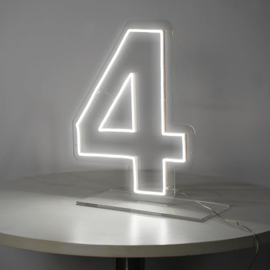 Number 4 Neon Sign for Birthday, 16.54" Cool White USB Battery Powered One Neon Sign for Party Wedding Anniversary Decor Light Sign (Number 4)