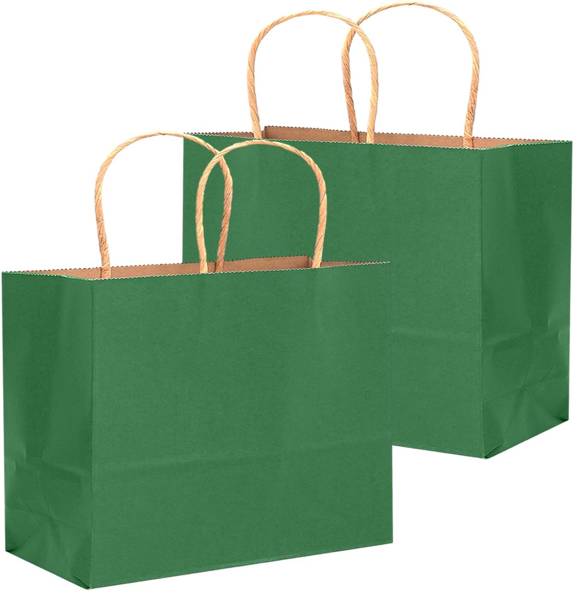 qiqee 50-Packs Kraft Deep Green Paper Gift Bags with Handles Bulk 12.6"x4.3"x10" Wide Large Size Party Favor Bags Multiple Uses